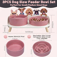 Elevated Slow Feeder Dog Bowls with Splash Proof Stand - Medium / Pink - image 4