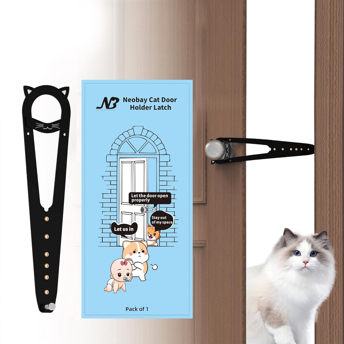 Neobay Cat Door Latch with Stabilizer - Black 1 Pack