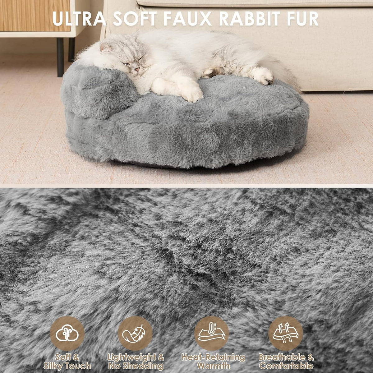 EHEYCIGA Soft Cat Couch Bed for Indoor Cats - 24"L x 24"W x 7"Th / Grey - image 4