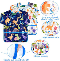 2 Pcs Kids Art Smock Painting Toddler Smock Long Sleeve with 3 - White, Dark-blue / 2 - image 4