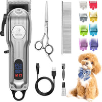 Dog Cordless Grooming Kit Low Noise for Heavy Thick Hair&Coats – Essentials for Dogs - Silver