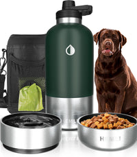 32 oz. Dog Water Bottle, Insulated Dog Travel Water Bottle - Green / 64 oz