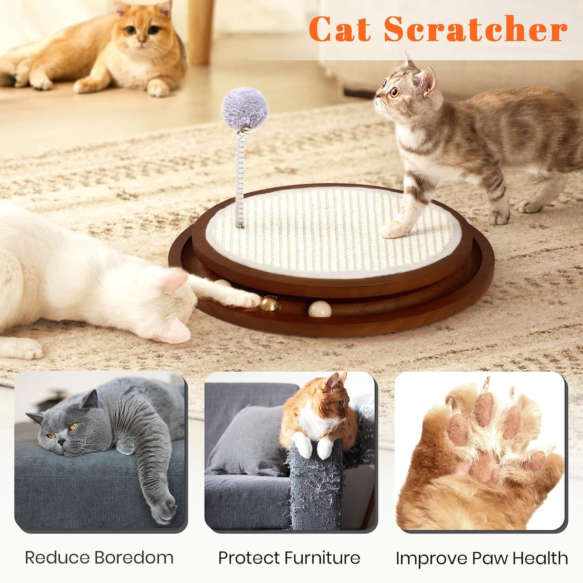 Cat Scratcher, Cat Natural Sisal Scratching Pad - Walnut Color - image 3