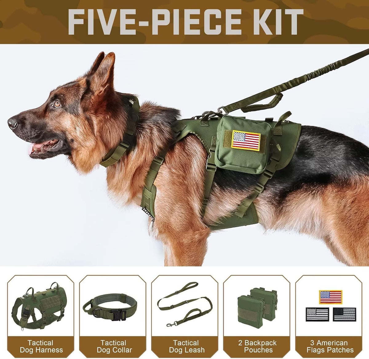 Forestpaw Tactical Dog Harness for Large Dogs, Military, L - L:Chest 27-40",Fit 70-140lbs / Green - image 2