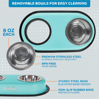Master Pet Supply Double Dog Bowls Set with Elevated Base Black Velvet – Essentials for Dogs - Aqua Sky - image 3