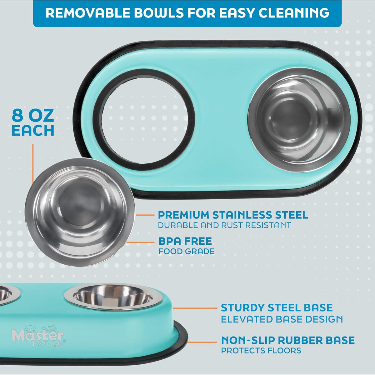 Master Pet Supply Double Dog Bowls Set with Elevated Base Black Velvet – Essentials for Dogs - Aqua Sky - image 3