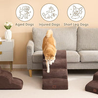 EHEYCIGA Curved Dog Stairs Ramp for High Beds 19.7" H, 4-Step Dog Steps for Small Dogs and Cats, Pet Stairs for High Bed Climbing, Non-Slip Balanced Pet Step Indoor, Brown
