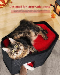 Gothic Cat Condo Cave for Indoor Cats, Spacious Indoor Coffin Cat House Bed,Large 20x13.5inch Bunk Perch, Stable Cubbie for Pets Rabbits, Halloween Red Black