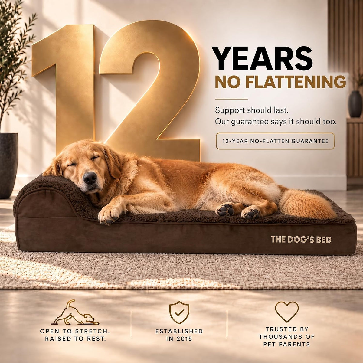 The Dog’s Bed Orthopedic Memory Foam Dog Bed with Headrest XL 6-Inch – Essentials for Dogs - Brown Plush / XL (46"L x 28"W x 4"Th) - image 3