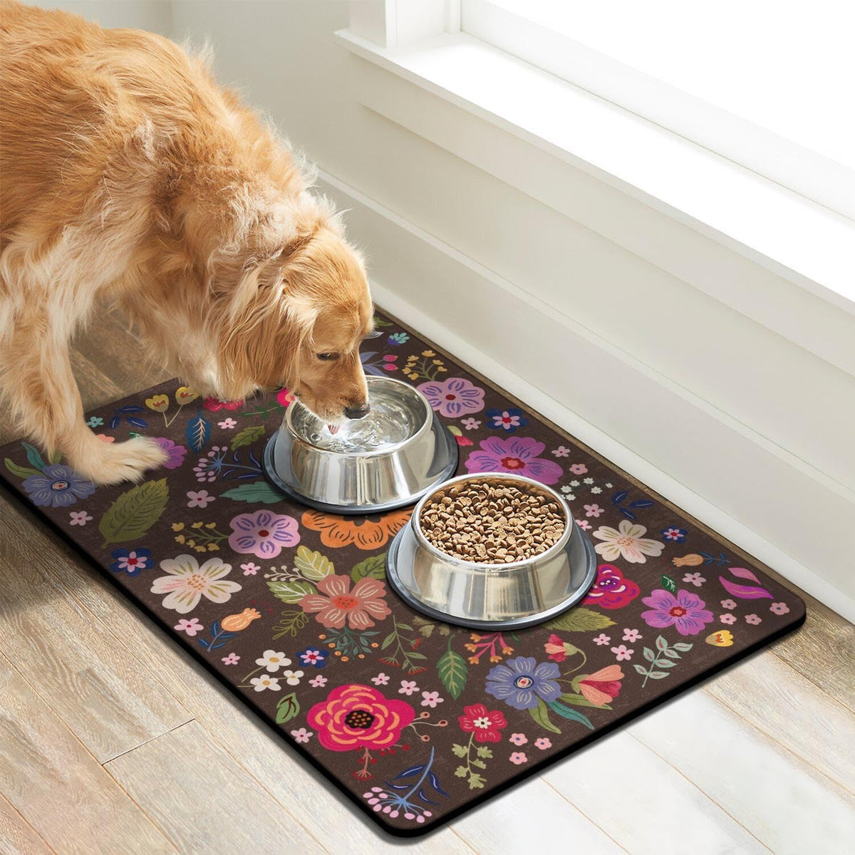 Dog Food Mats for Floors, Absorbent Dog Bowl Mat for Food and Water Dispenser, Quick Dry Cat Food - Brown / 32"L x 24"W - image 2