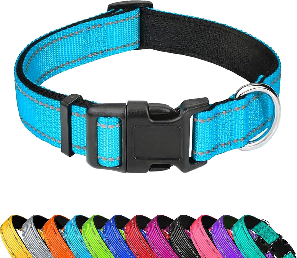 Reflective Dog Collar, Adjustable Soft Neoprene Padded, M - Sky Blue / X-Small