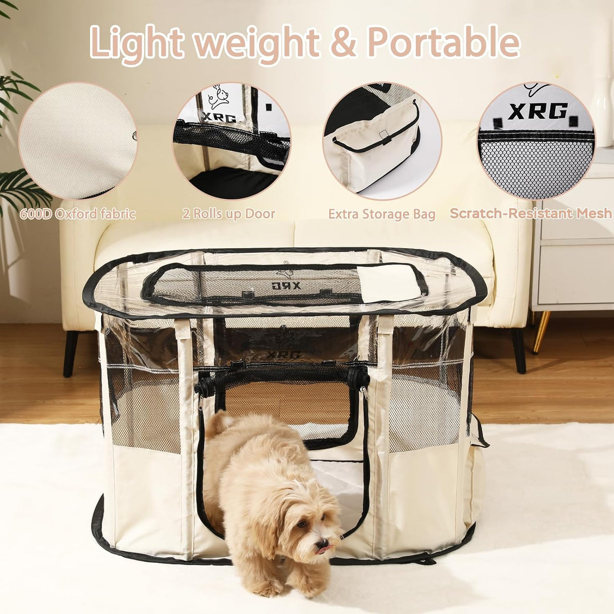Foldable Pet Cat Playpen, Indoor Cat cage Crates S - Beige / Large（35.4"L x 27.6"W x 23.6"H） - image 2