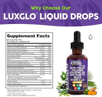 Biotin Liquid Drops Collagen Keratin Hyaluronic Acid Saw Palmetto for Hair Skin and Nails Silica Vitamin A C Vitamin D Bamboo Turmeric Zinc Folate Magnesium Horsetail LuxGlo by Clean Nutra