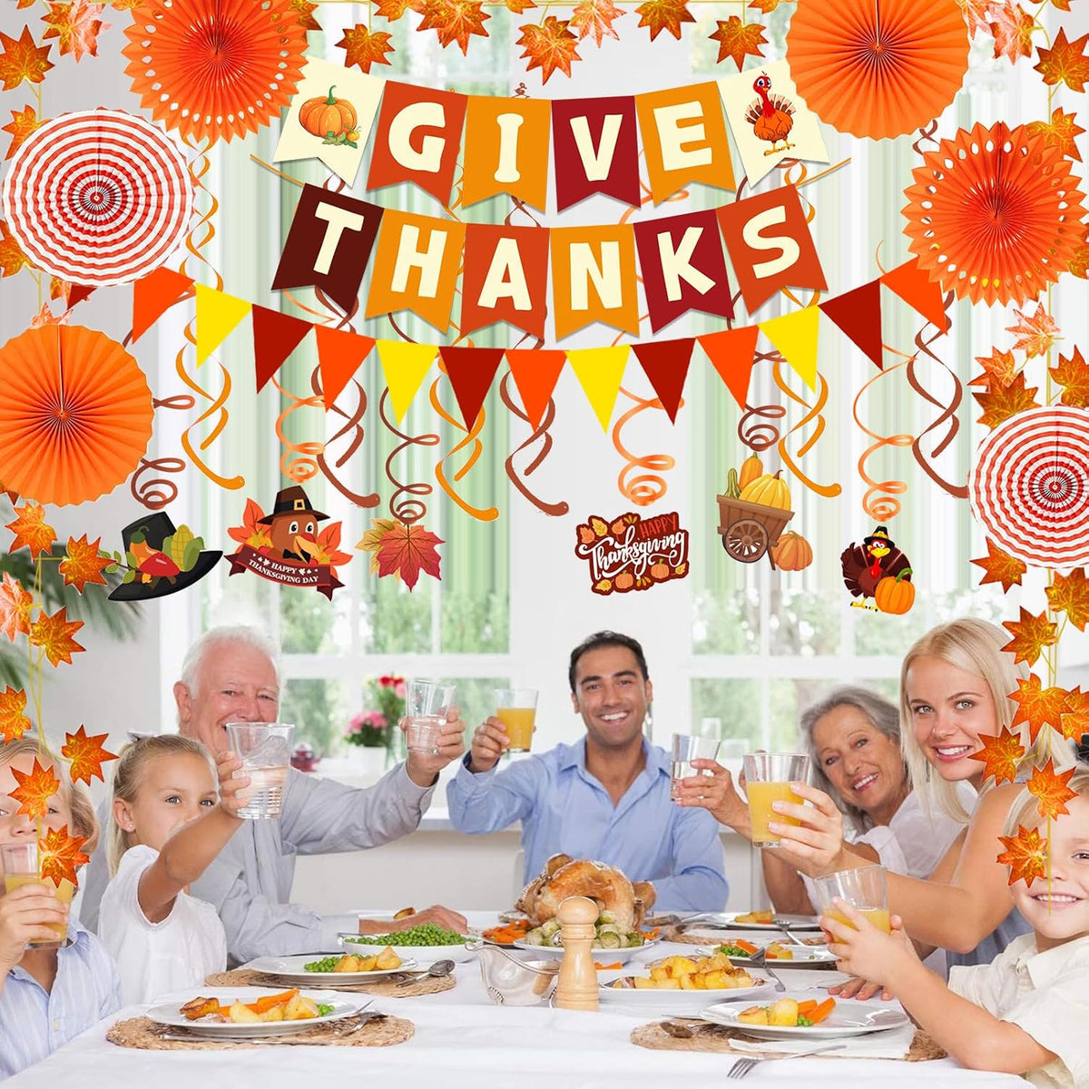 Fecedy Happy Halloween Banner Triangular bunting Paper flower fans - Thanksgiving,orange - image 4