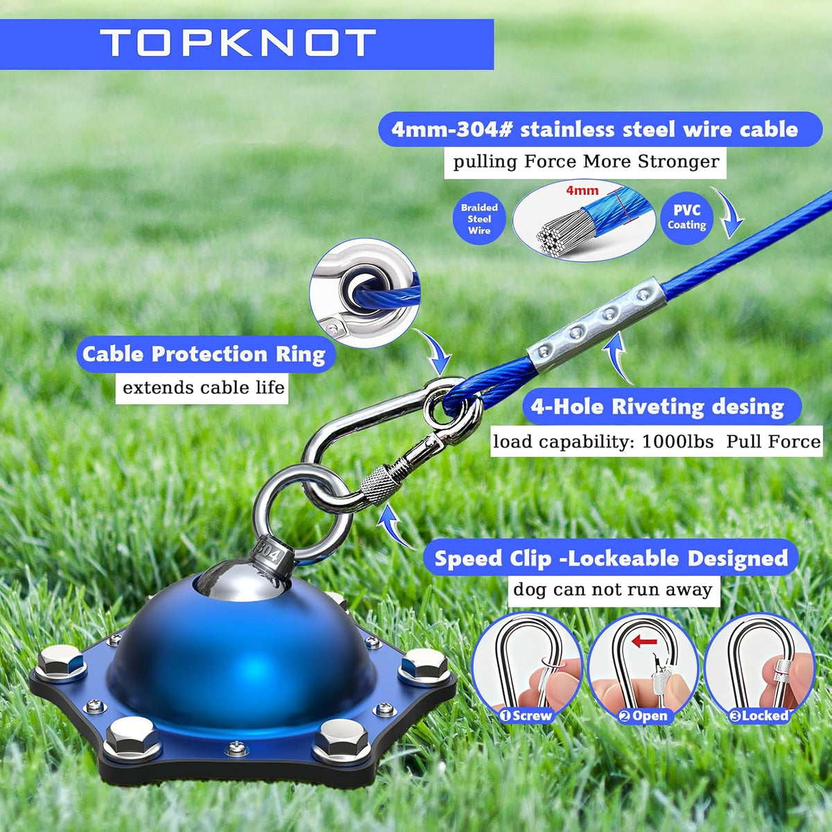 Dog Tie Out Cable and Stake for Camping, 360°Swivel Dog Run - 360° Swivel Dog Anchor/30ft Cable/150lbs - image 3