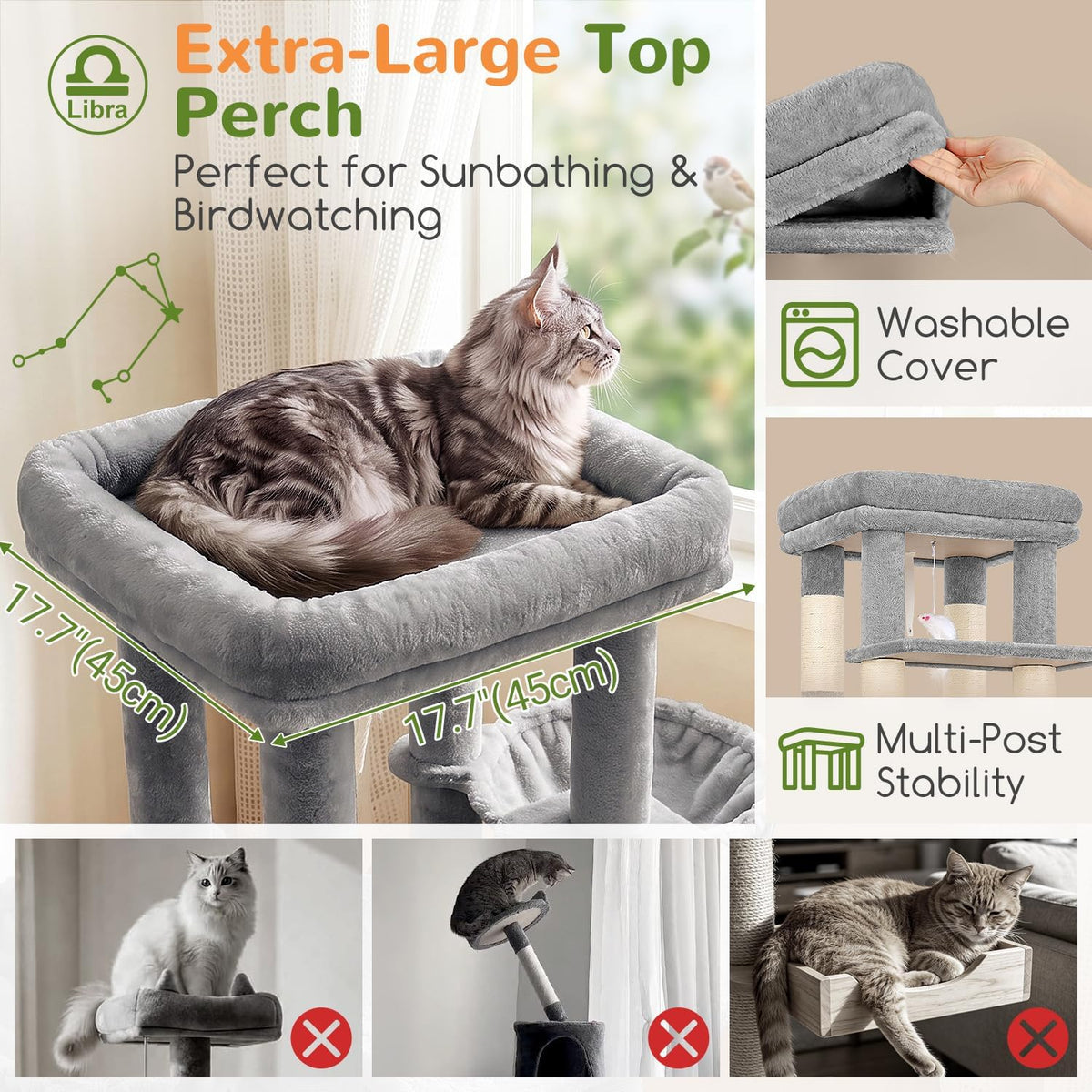 Globlazer Z78 Heavy Duty Cat Tree for 20lbs Large Adult Cats - Light Grey / 54 inch - image 3