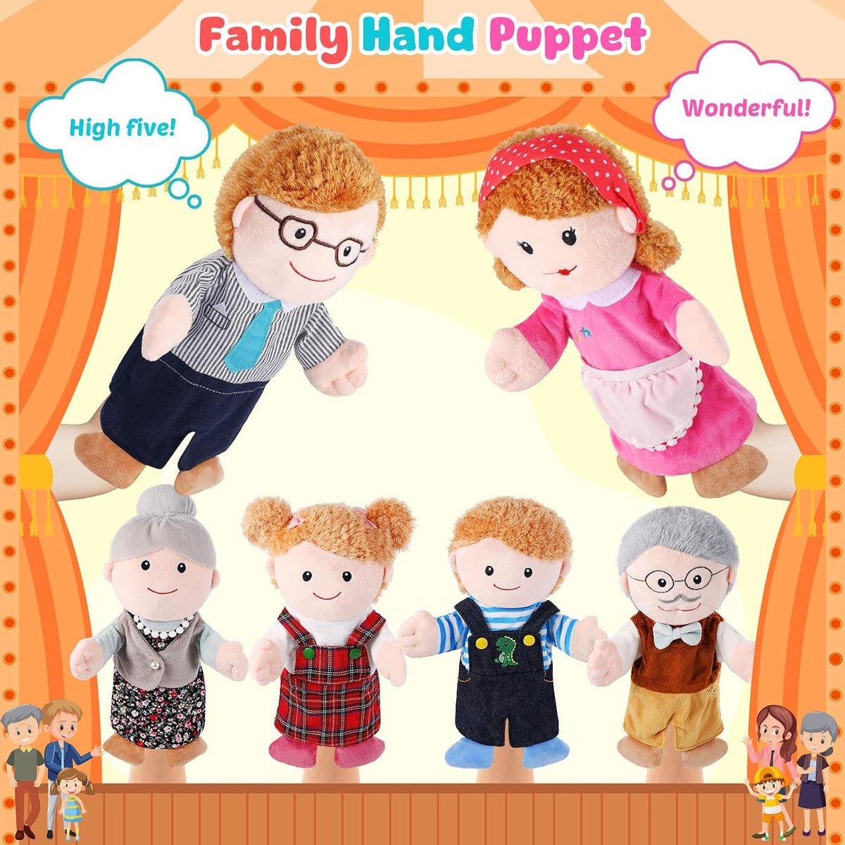 6 Pcs Family Hand Puppets 12 Inch Grandparents, Mom & Dad - 6 Family D - image 3