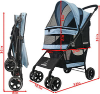 ROODO 4 Wheel Dog Cat Pet Stroller Best Lightweight Foldable Compact - Sky blue - image 3