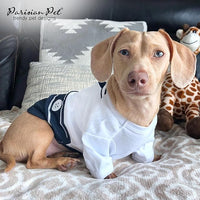 Parisian Pet Dog Shirt - Embroidered Sailor Dog Costume - 100% Cotton & Polyester Pet Costume - Sleeved Dog Clothes - Blue and White Dog Costumes for Small Dogs - Dog Shirts - S