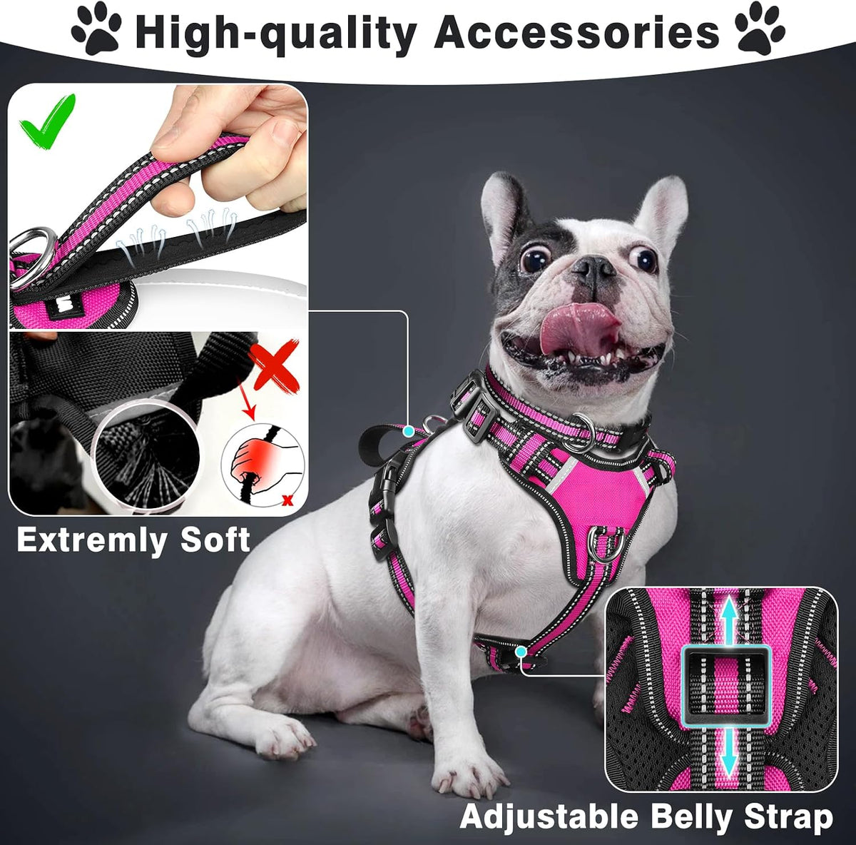 WINSEE Pet Harness Collar and Leash Set - Large / Rosy - image 2
