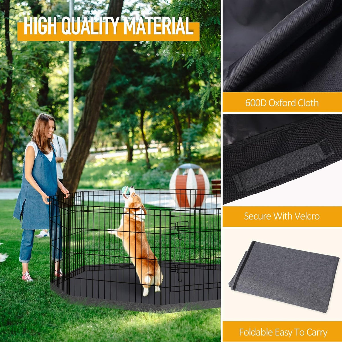 Artmeer 24"H Dog Playpen with Door & Octagonal Top Cover - Octagonal Bottom pad cover - image 2