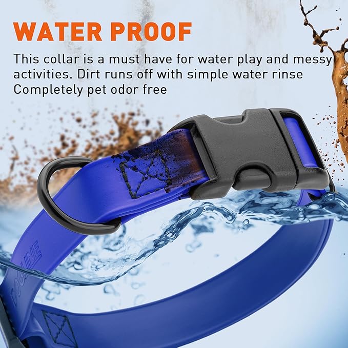 Dogline Biothane Waterproof Dog Collar with Quick Release Buckle Strong Coated Nylon Webbing with Odor- Proof for Easy Care Easy to Clean Fits Small Medium or Large Dogs, Royal Blue 1" W 15-23" L