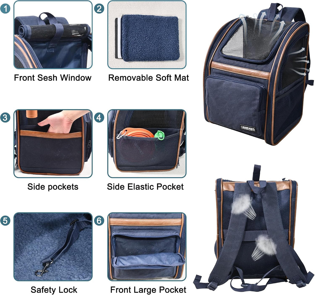 Jespet Pet Backpack Carrier for Small Dog - 3-Navy Blue - image 2