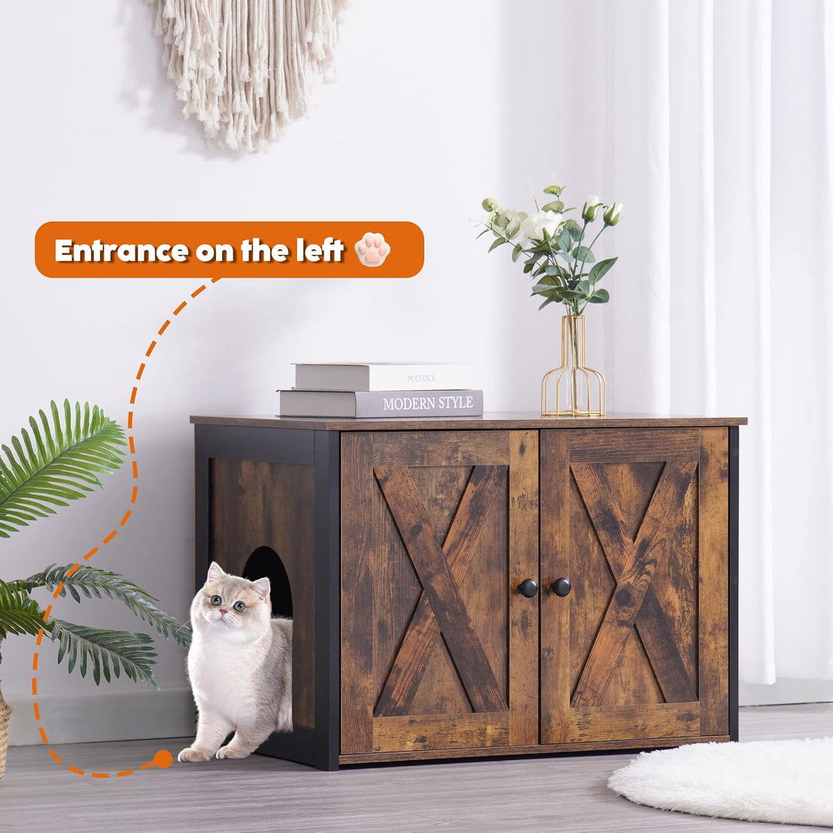 Cat Litter Box Enclosure, Hidden Litter Box Furniture - Rustic Brown - image 3