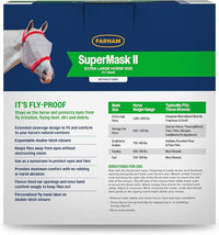 Farnam SuperMask II Fly Mask Without Ears for Larger Horses, Full Face Coverage and Eye Protection from Insect Pests, Structured Classic Styling Mesh with Plush Trim, XL Size