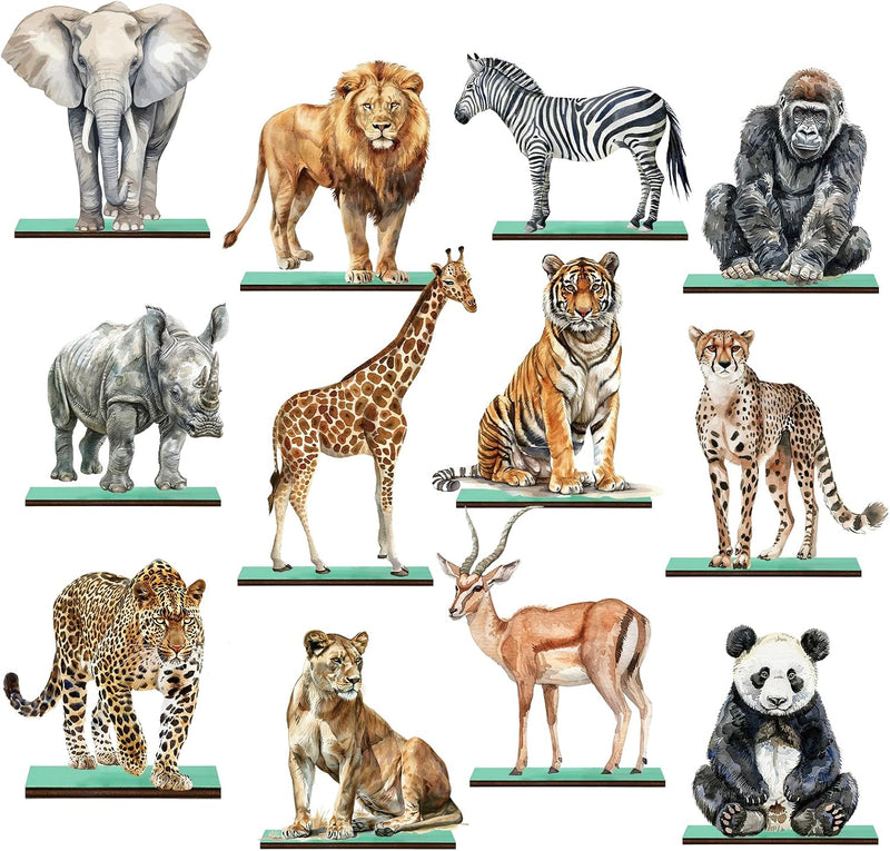 FYSUIMU woodland animal table centerpieces, 12 painted wooden signs standing in matching bases