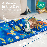 JOIEDOMI Toddler Nap Mat with Removable Pillow and Minky Blanket - Blue Dinosaur - image 4