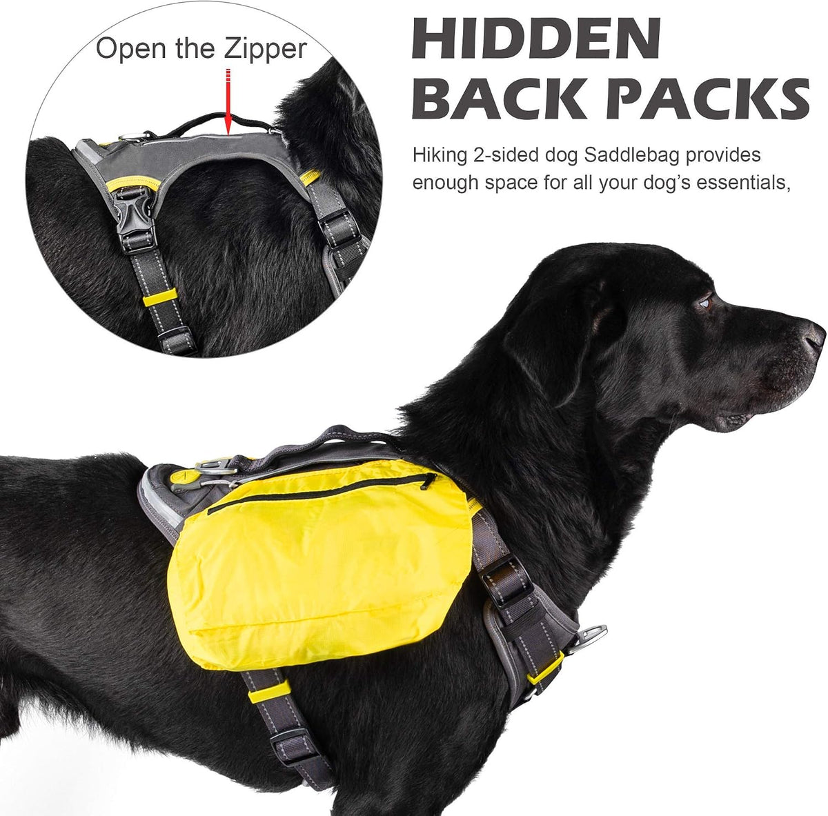 Fida Dog Harness, No-Pull Pet Vest with Saddle Bags Backpack - Large (Neck:18"-26";Chest:27"-34") / Black - image 2