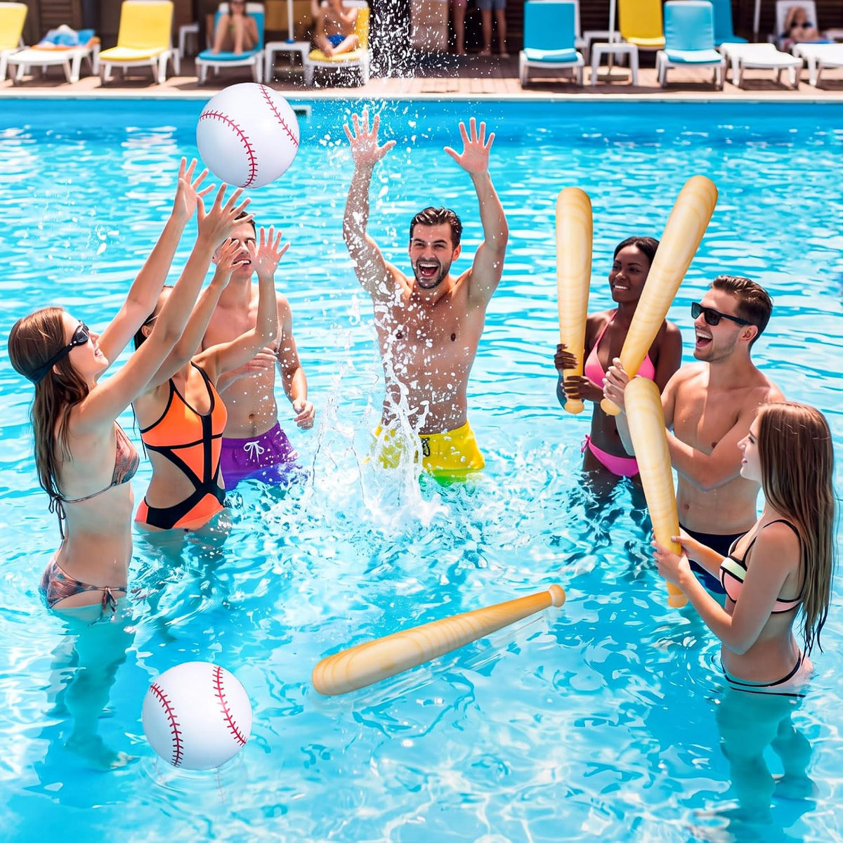 Lewtemi inflatable baseball set with 4 blow-up bats and 2 baseball-print beach balls - view 11