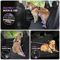 Pawaboo 2Pack Dog Seatbelt for Car, Dog Car Seat Belt Bungee, Shockproof Dog Tether for Car with Buckle & Hook Latch, Adjustable Reflective Dog Car Harness Leash with 360° Lockable Buckle, Purple