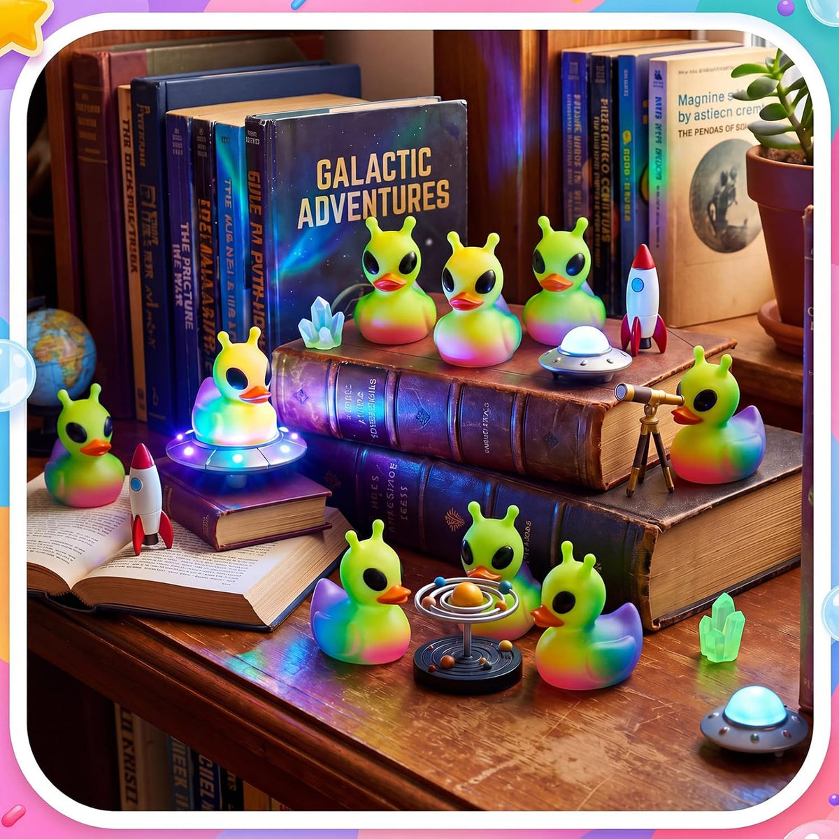 Sotiff mini alien rubber ducks, 25 green ducks with funny faces - view 23