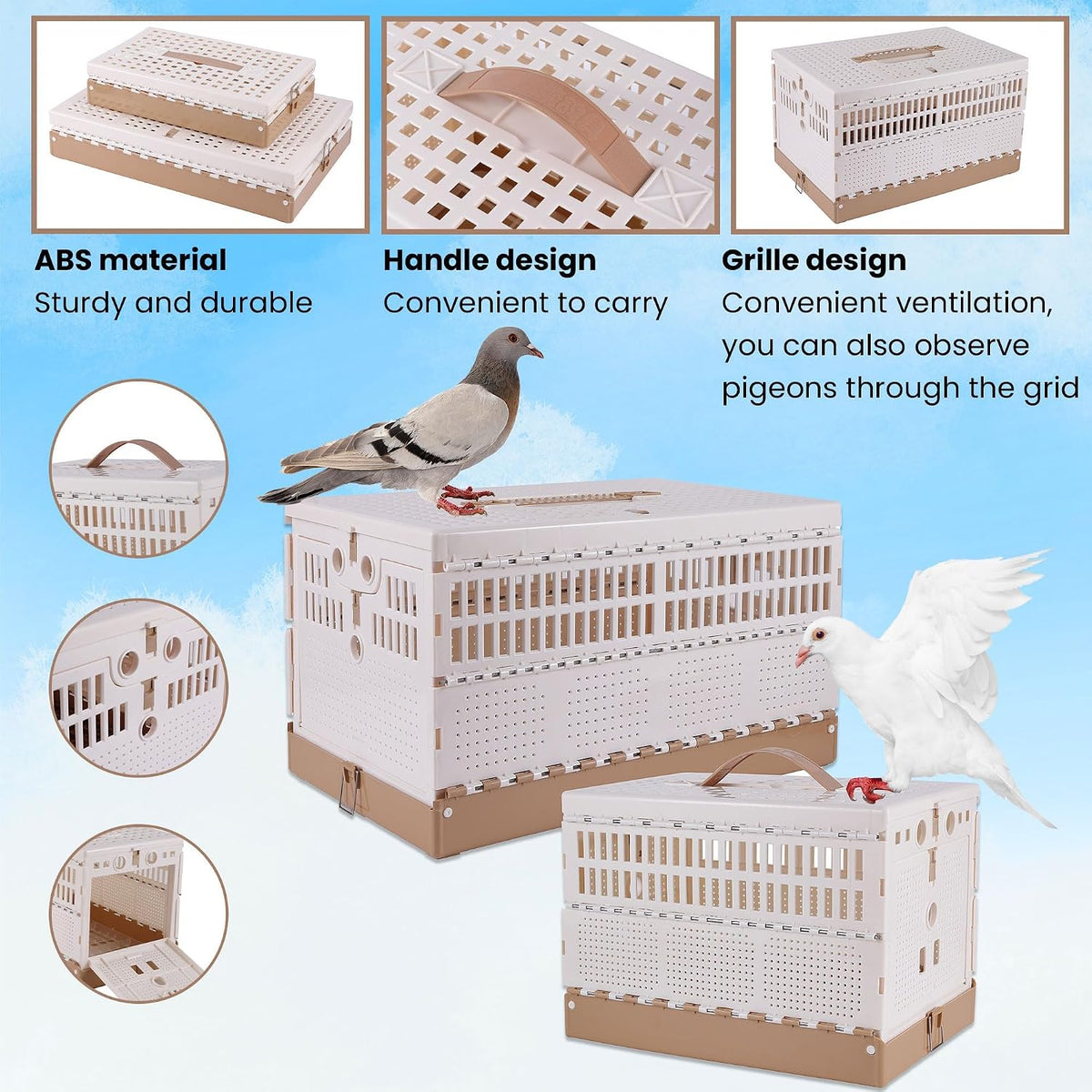 Plastic Foldable Pigeon Cage with Handle, S, Two Doors – Essentials for Birds - 28.7"L x 13.4"W x 9.8"H - image 4