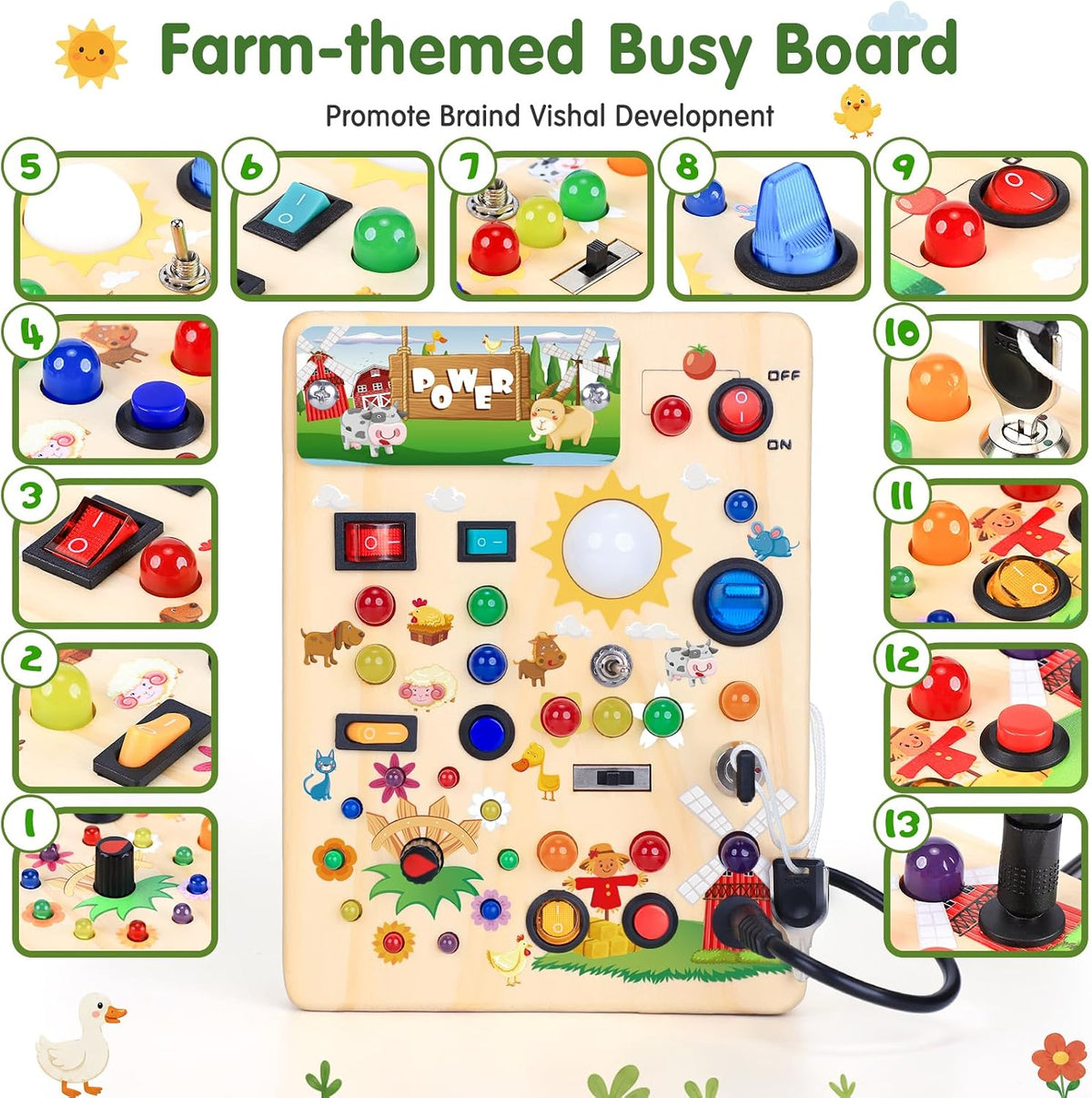 Busy Board with LED Light Switches - Farm Busy Board - image 2