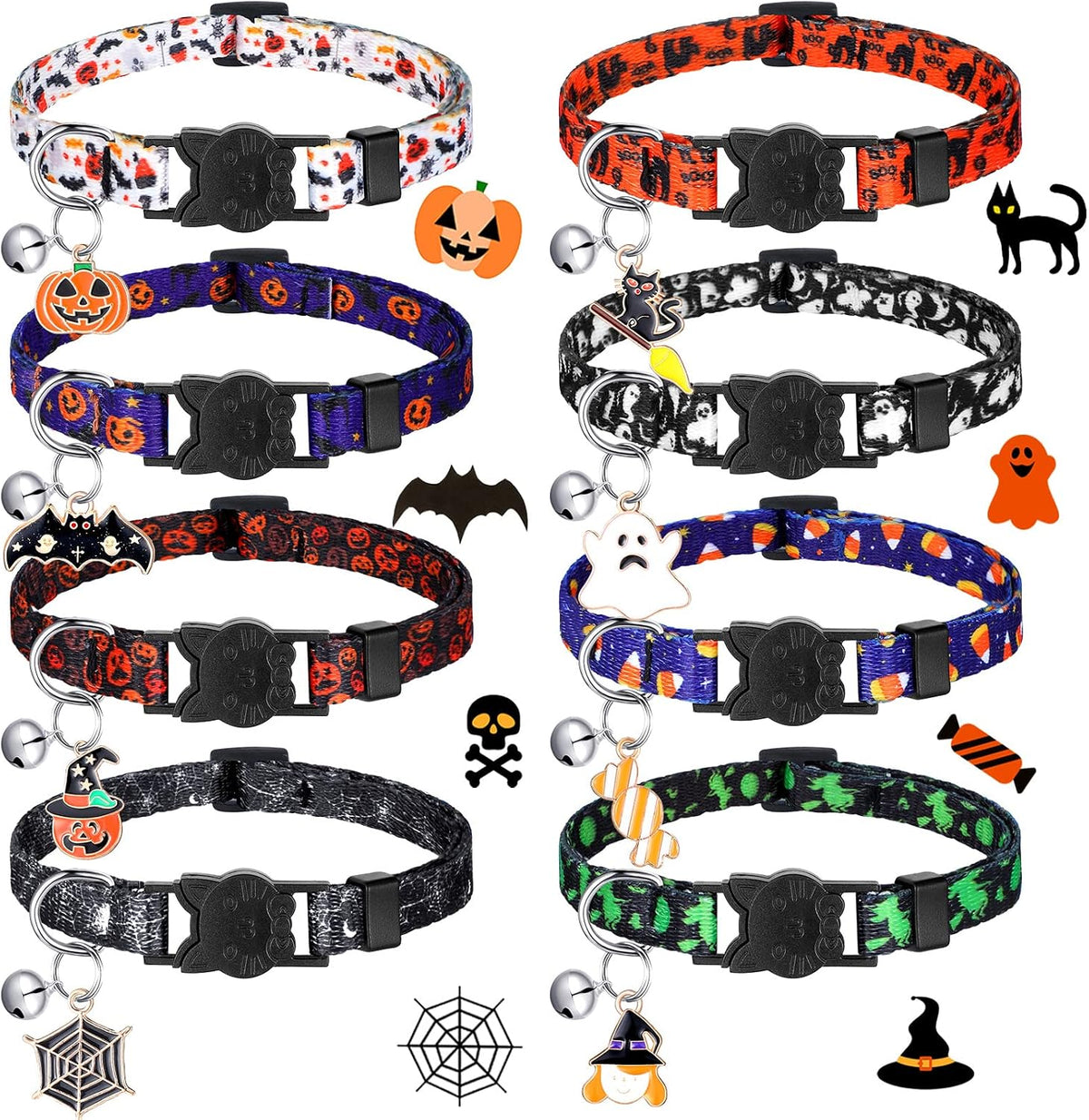 8 Pcs Halloween Cat Collars Breakaway with Bell - Ghost