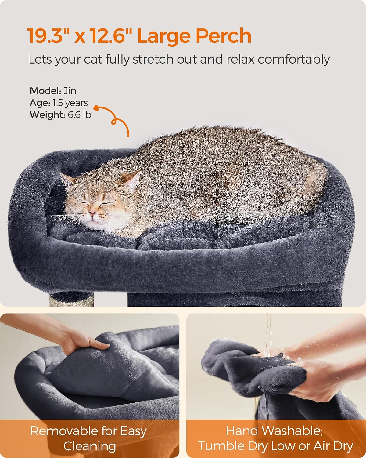 Feandrea Cat Tree, Plush Kitten Condo - M (19.3"L x 12.6"W x 29.1"H) / Smoky Gray - image 3