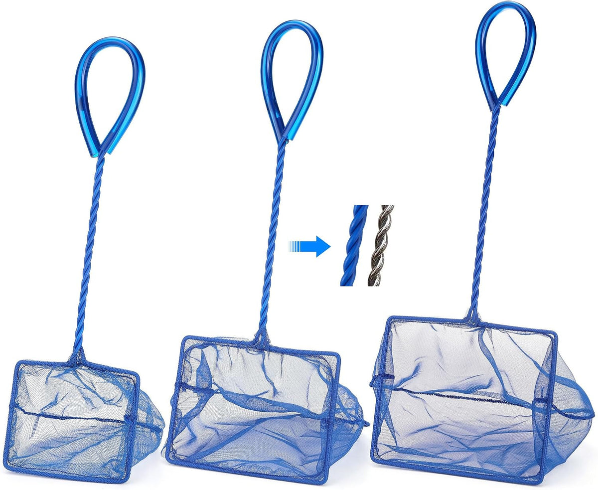 2 Pack Aquarium Fish Net Fine Mesh Quick Catch Tank Skimmer 5 Inch – Essentials for Fish - Blue / Multi-Size Set: 4"/5"/6" (3-Pack)