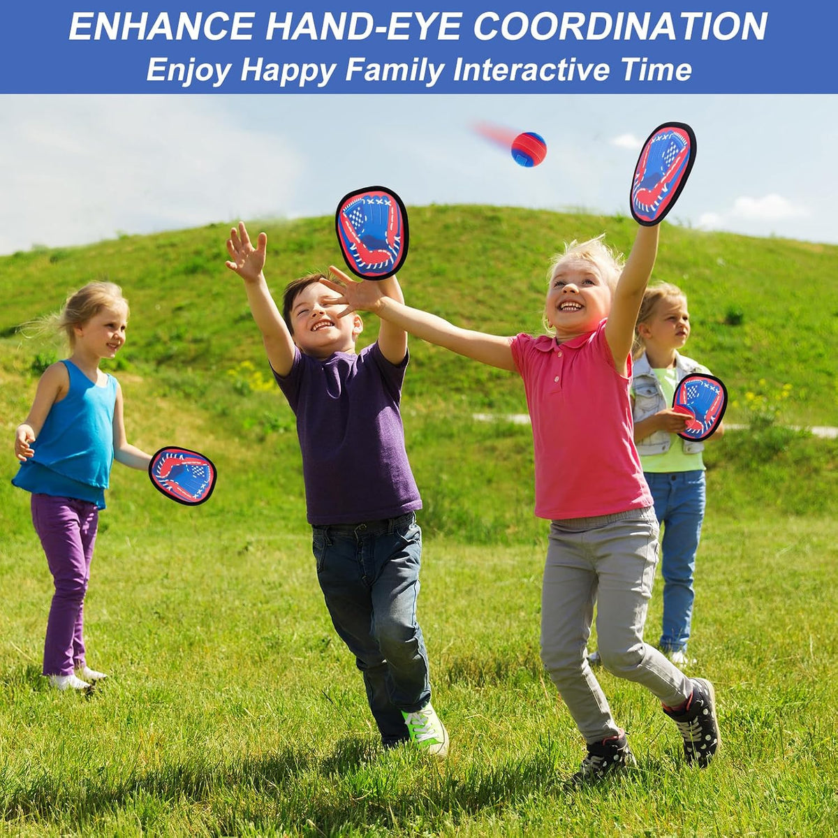 Aywewii toss and catch game with sticky hook and loop paddles and soft balls - view 19