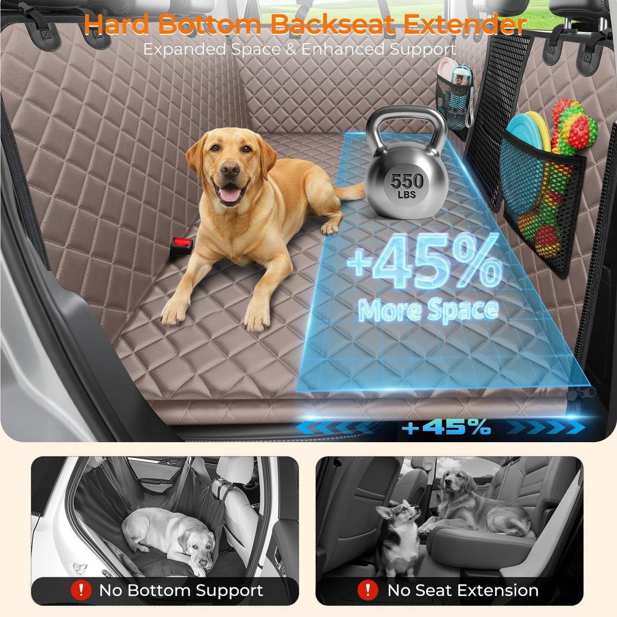 URPOWER Back Seat Extender for Dogs - Khaki / M - Cars / Full Size SUVs - image 2