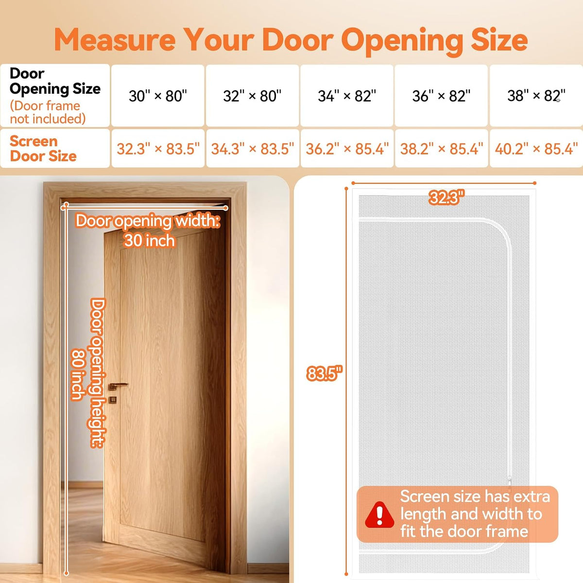 BFNN Cat Proof Screen Door, Extra Tall Mesh Gate - White / Fits Door Opening Size Up to 30''x 80'' - image 2