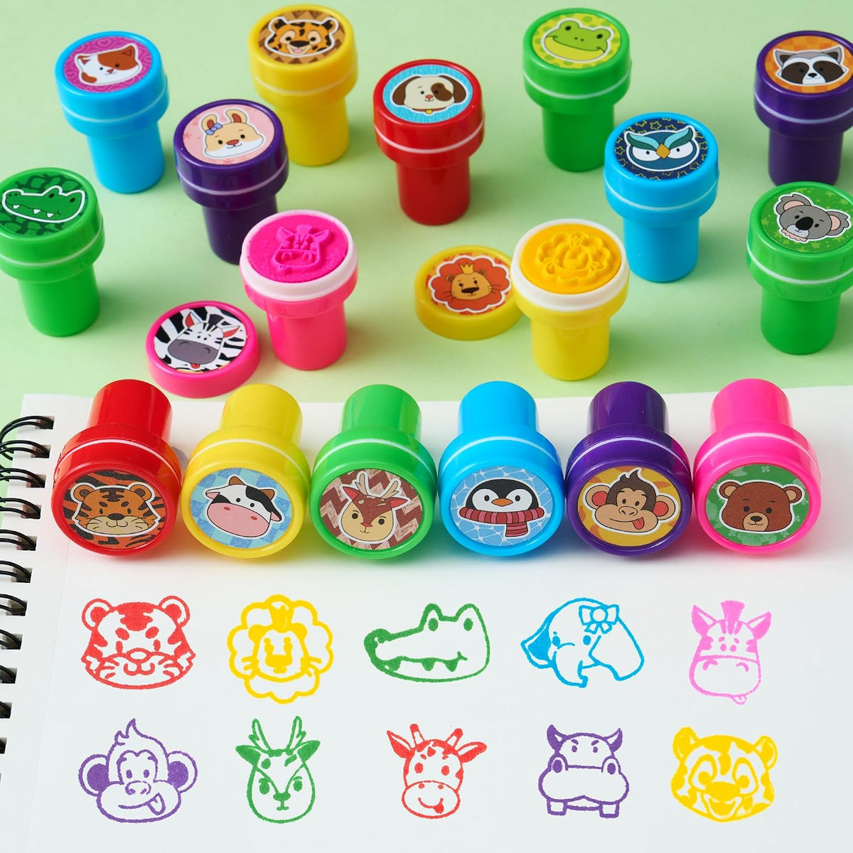DMIGHT 20 piece self-inking safari animal stamps for kids in bright colors - view 4