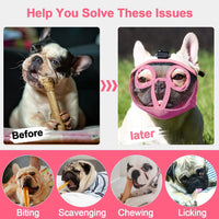Short Snout Dog Muzzle - Adjustable Breathable Mesh Bulldog Muzzle for Biting Chewing Barking - Pink / X-large/ 18"-25" - image 3