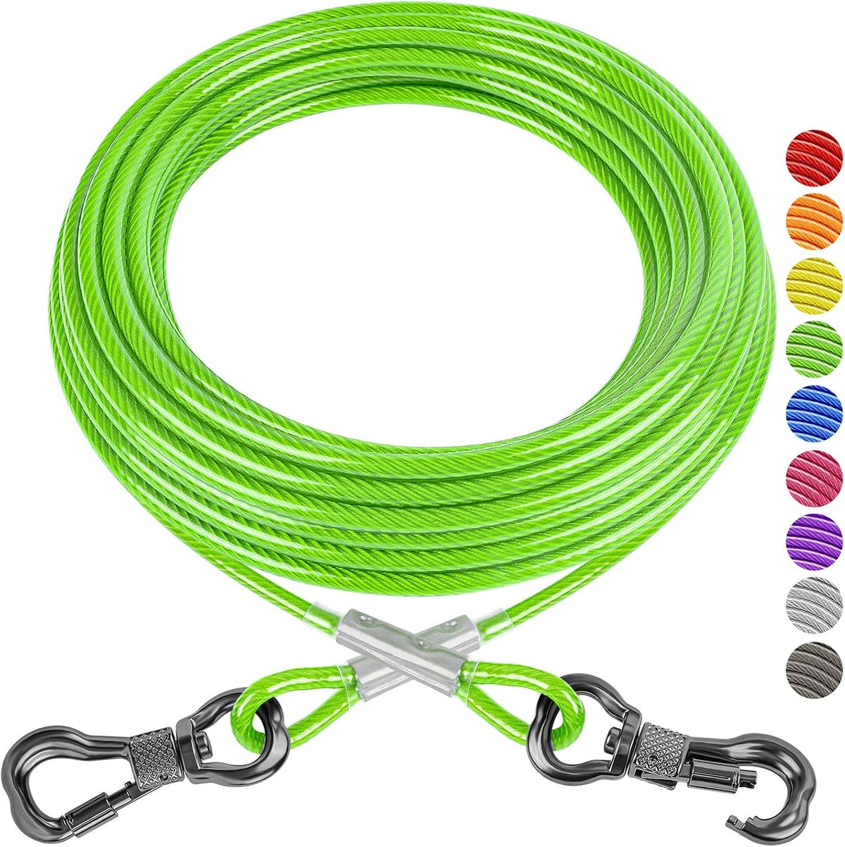 XiaZ Dog Tie Out Cable, Heavy Duty Dog Chains for Outside with Lockable Hook, Pet Runner Cable - 250lbs 30ft / Green