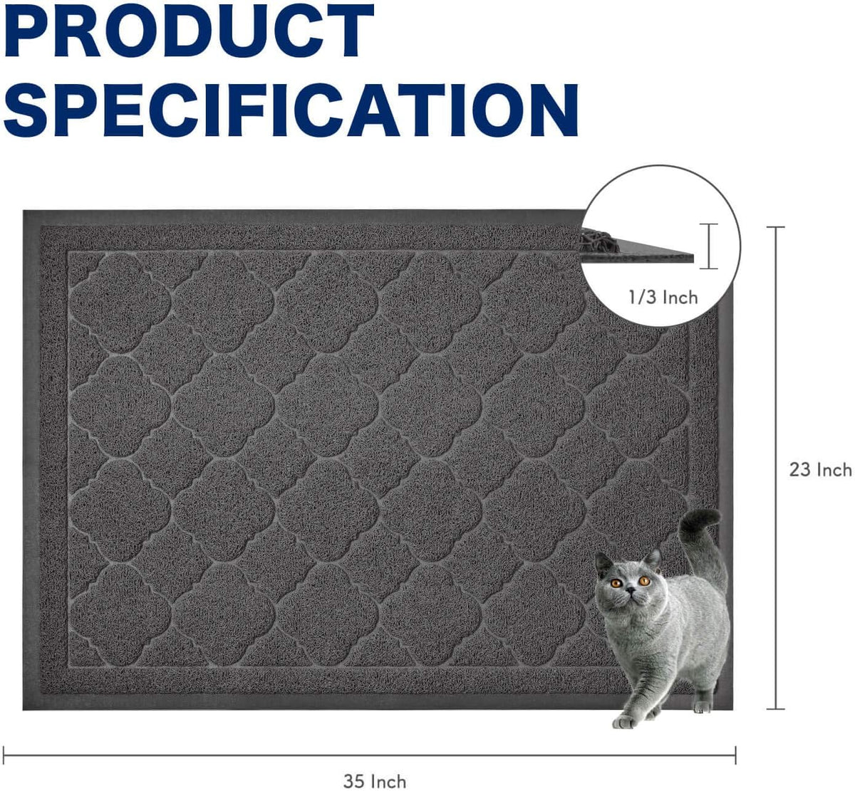 Cat Litter Box Mat, Kitty Premium PVC Pad, Durable Trapping Rug - #04 Black / Medallion/35 x 23 Inch - image 2