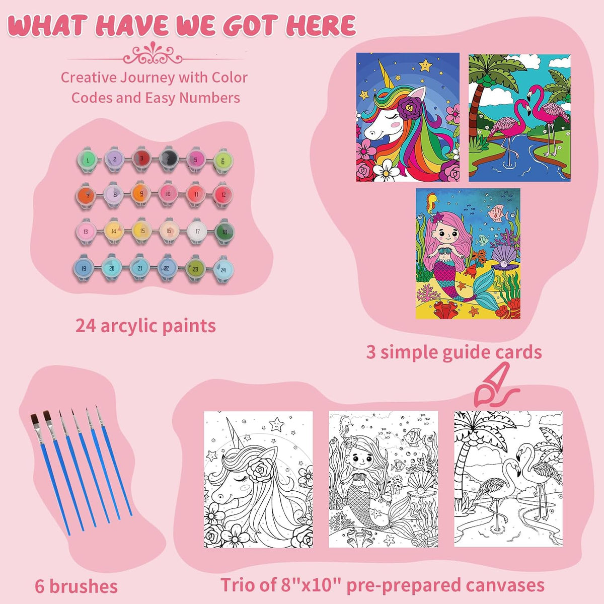 Jovial & Joyful kids paint by number kit with three framed animal canvases and paint pots - view 18