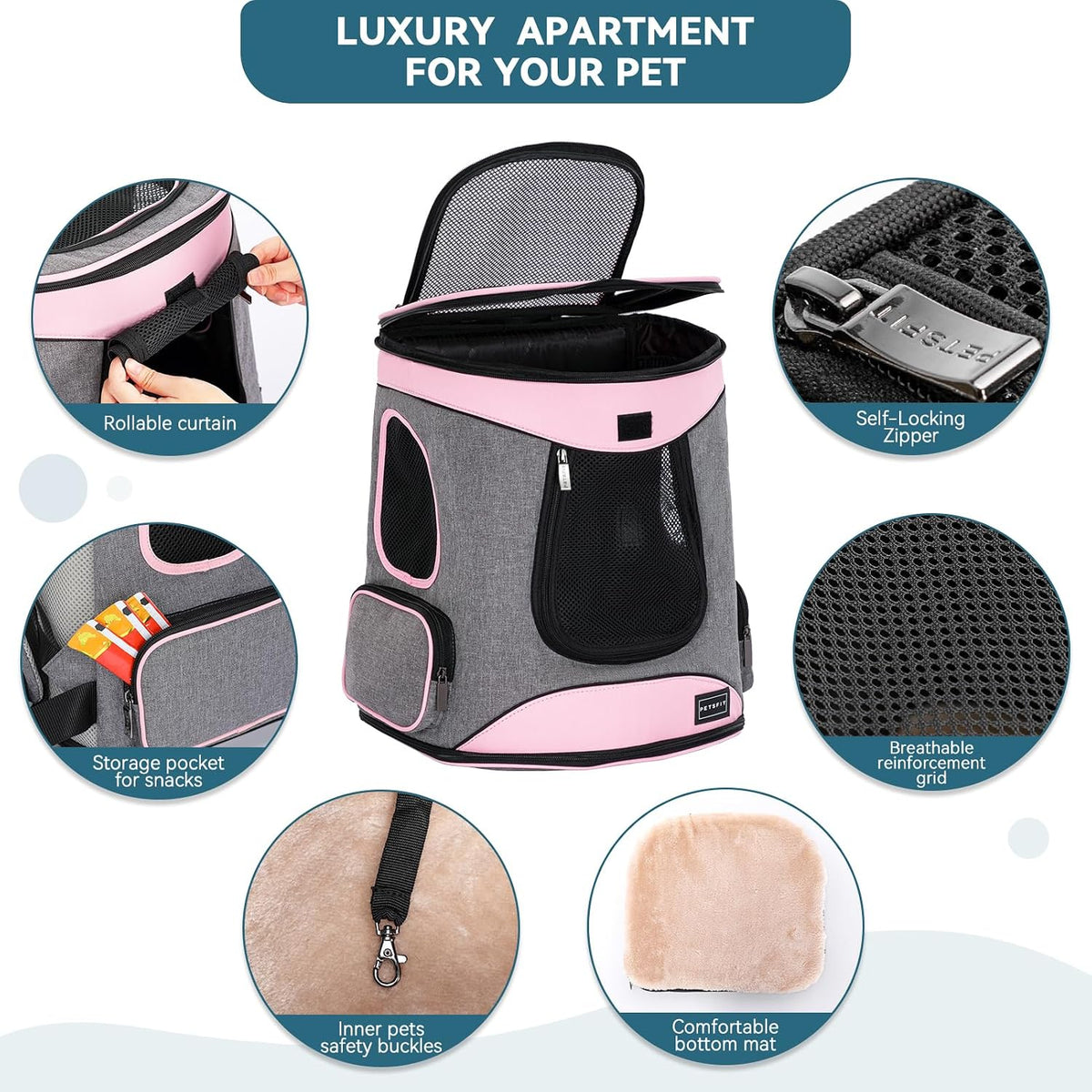 Petsfit Dog and Cat Backpack Carrier, Padded Waist Support - aPink - image 4