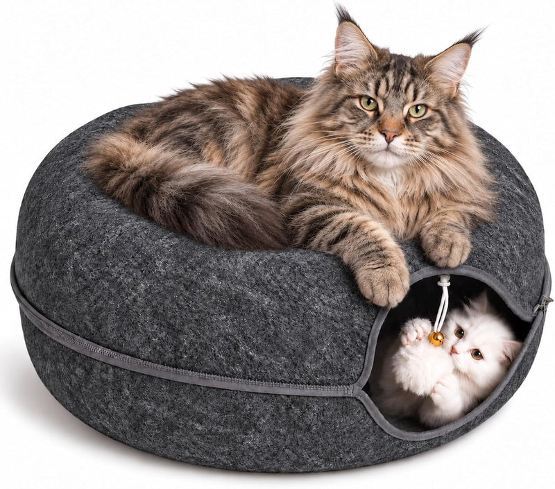 Felt Cat Tunnel for Large Indoor Cats - Dark Grey